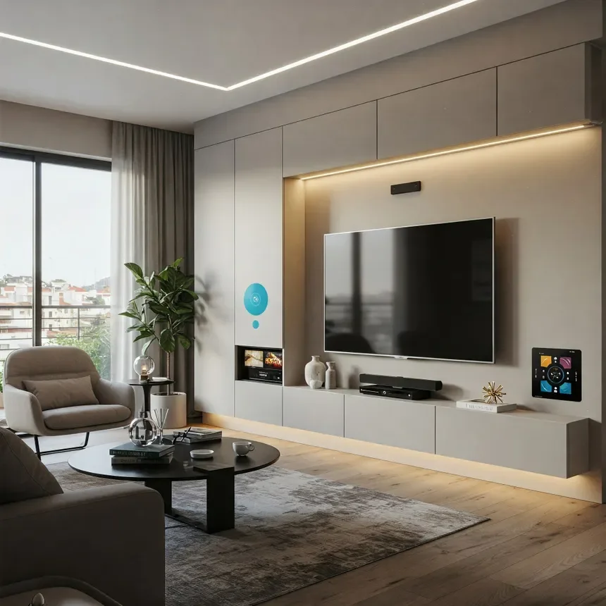 Modern Smart TV in a clean living room — all-in-one streaming