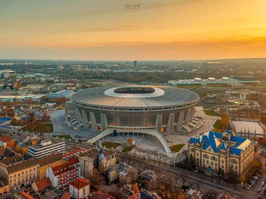 Champions League Final 2026 — packed stadium atmosphere at Puskás Aréna Budapest