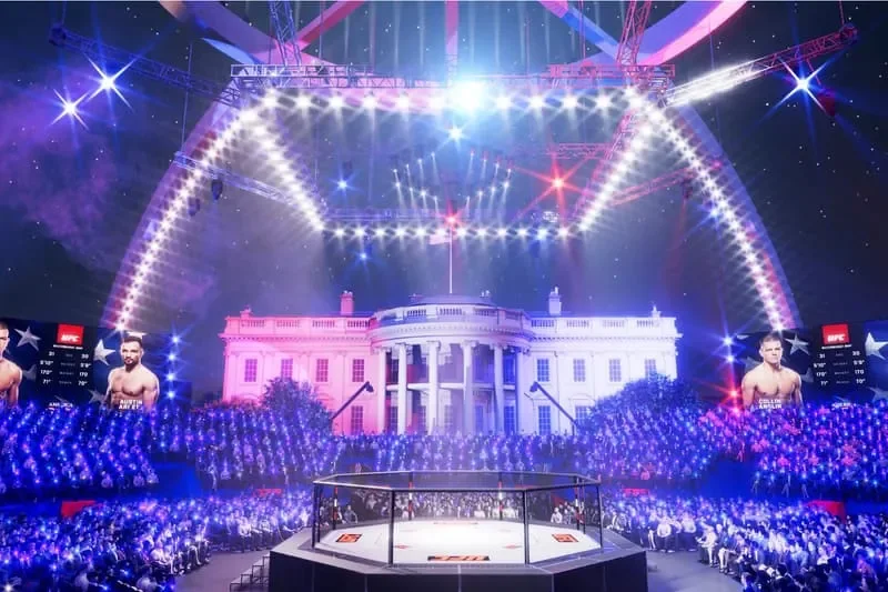 UFC Freedom 250 arena concept — octagon set up against the White House South Lawn