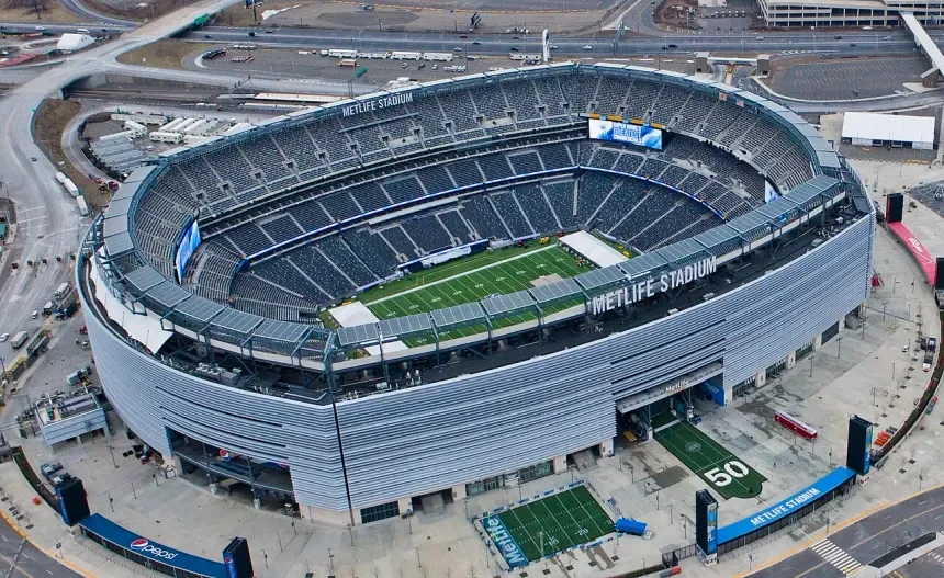 World Cup 2026 stadium aerial view — full capacity match night